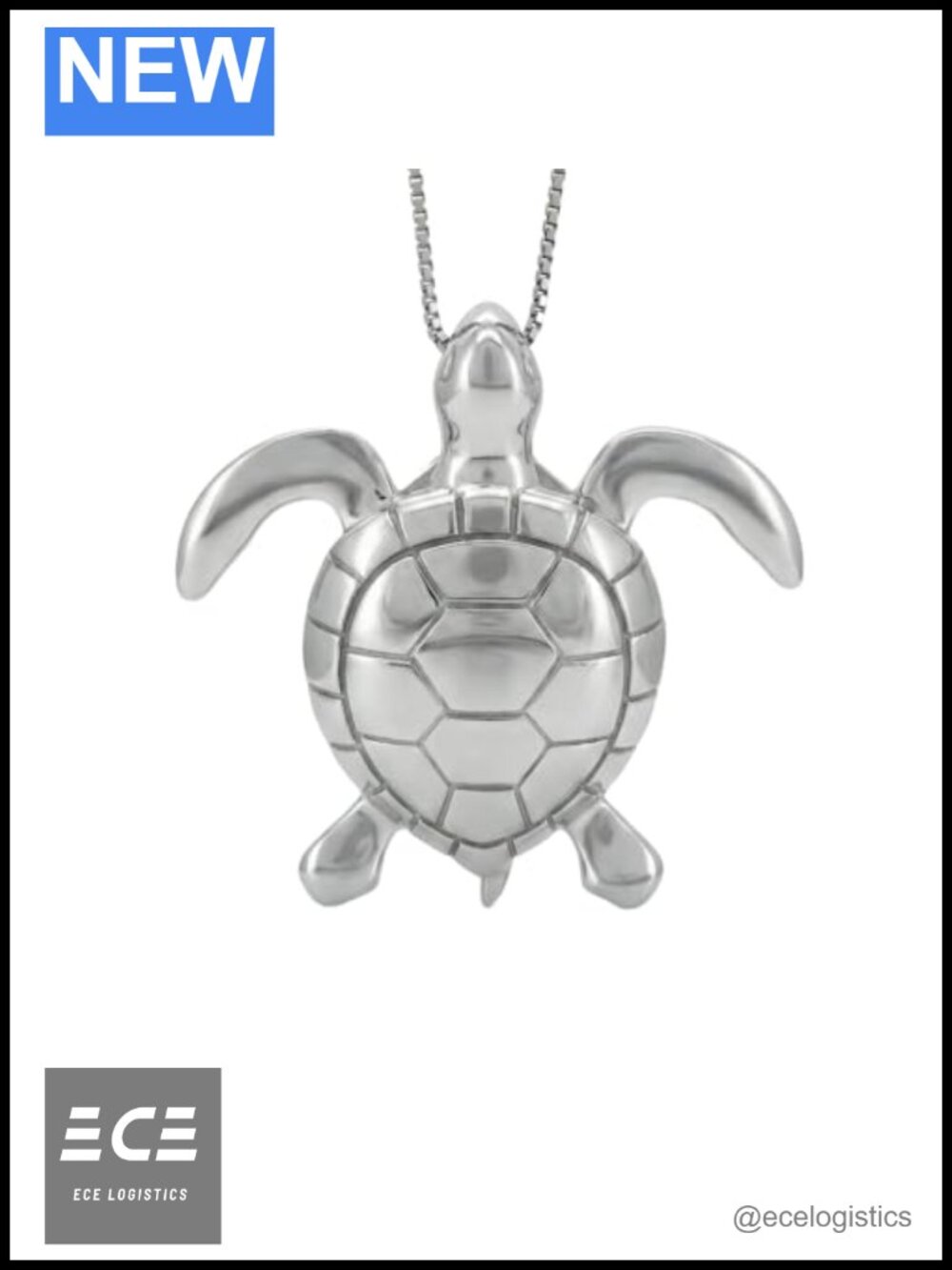 925 Sterling Silver Sea Turtle Pendant Necklace 18" Box Chain Hypoallergenic